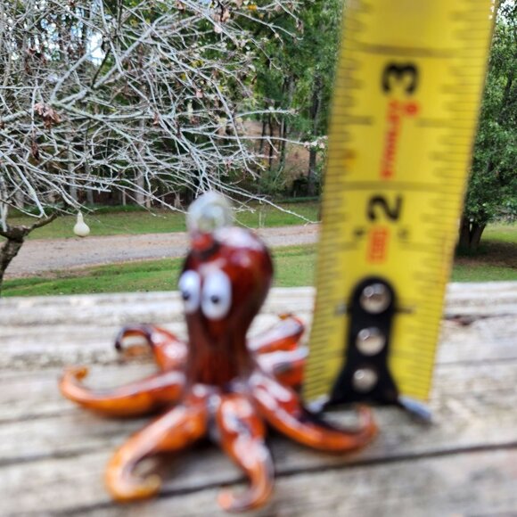 Handblown Art Glass Octopus Figurine With Orange & Black Speckled Design Vintage - Picture 2 of 7